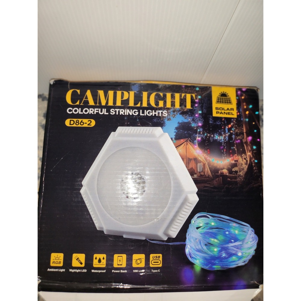 Camplight D86-2 Solar String Lights 49.2ft RGB LED Camping Lantern Power Bank